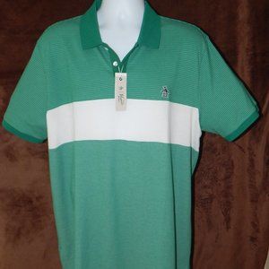 Original Penguin Short Sleeve Color Block Polo Shirt Dark Mint Green Striped XXL